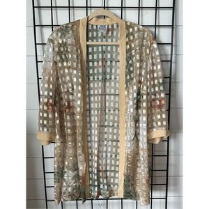 R&M RICHARDS Gold Thread Swimsuit Cover Up‎ Kimono Cardigan Beach Womens 18 VTG